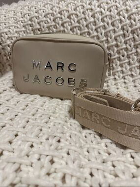 Marc Jacobs Cream Leather Logo Camera Bag with Webbing Strap
